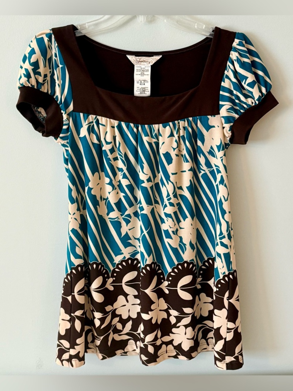 Speechless Women’s Floral Square Neck Blouse Top, Medium